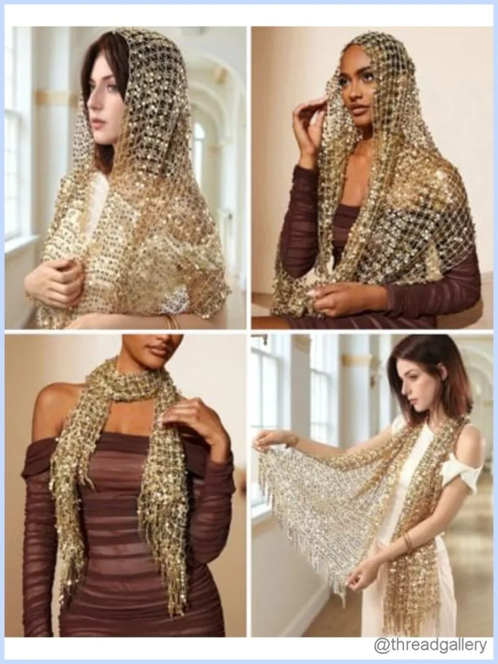 Sequin Fringe Shawl Wrap Sparkling Mesh Scarf for Evening Party Wedding Prom